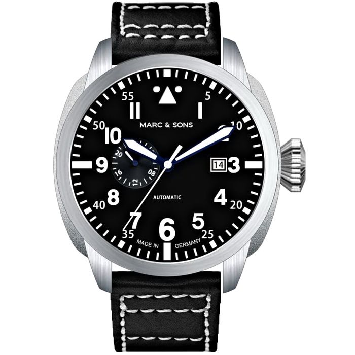 Marc & Sons Classic Pure Black Professional Automatic Pilot Men's Watch 46mm 10ATM Black Dial/Black Band MSF-006-SB-L3 - Click Image to Close